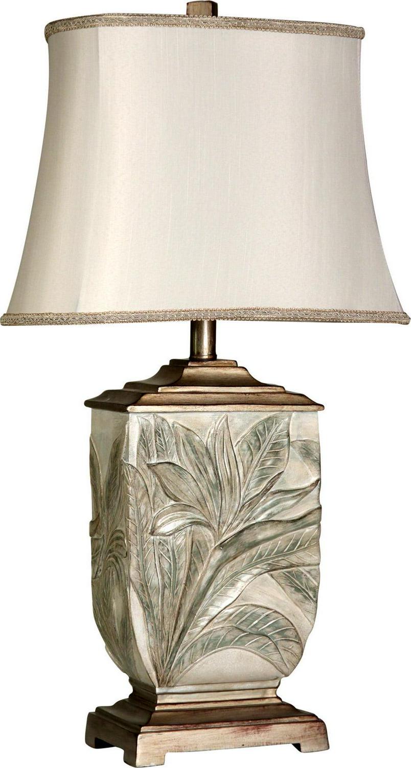 Bellevue Table Lamp  White With Brass Accents  Ivory Fabric Shade