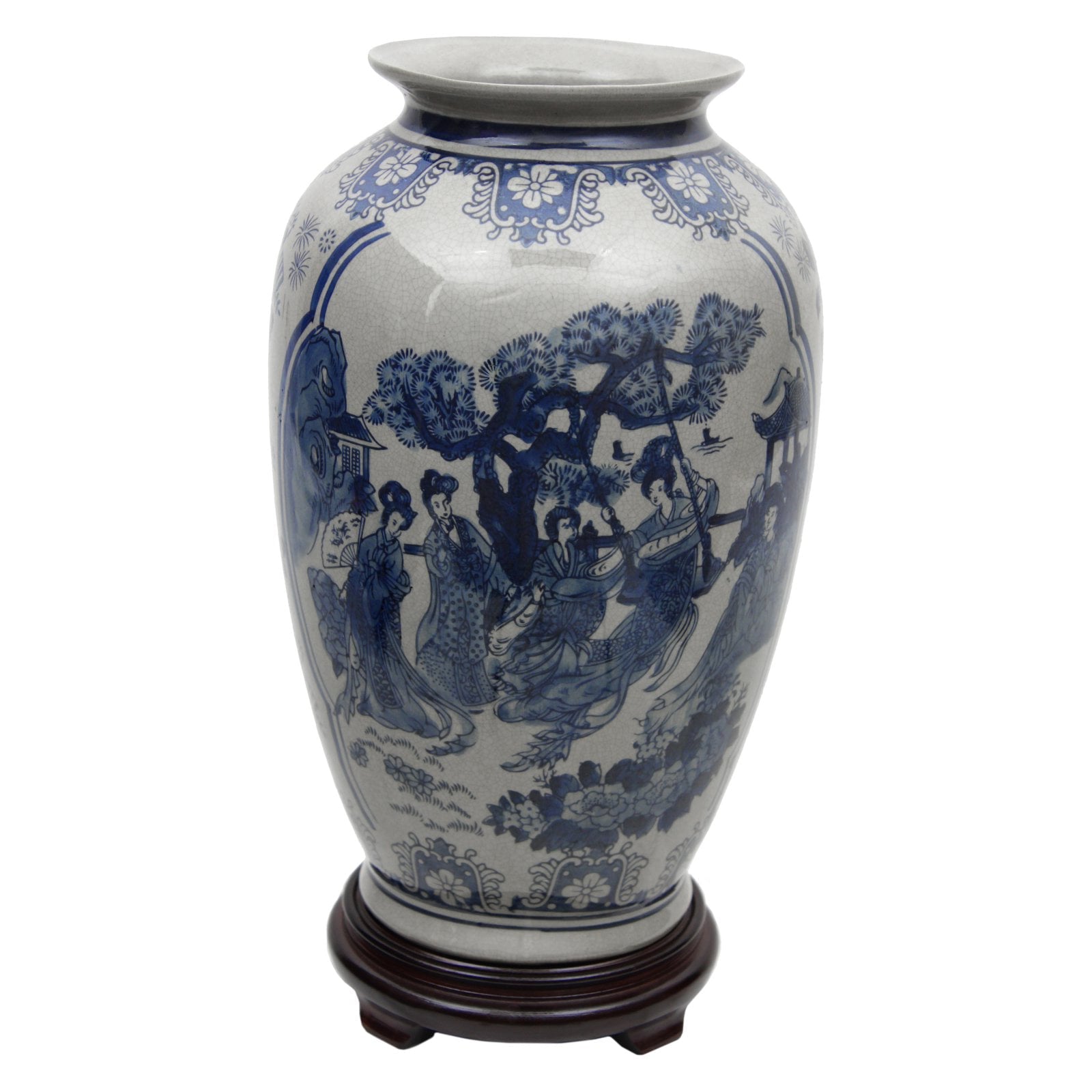 Oriental Furniture 1 4" Ladies Blue & White Porcelain Tung Chi Vase, decorative item, oriental design