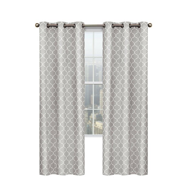 Kate Aurora Gray amp White Lattice Clover Ultra Luxurious Window Curtains 38 In W X 84 In L Gray amp White