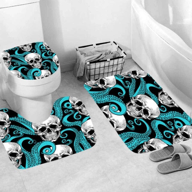 Skull Print Shower Curtain, Bath Mat, Toilet Lid Cover Or Bathroom Carpet