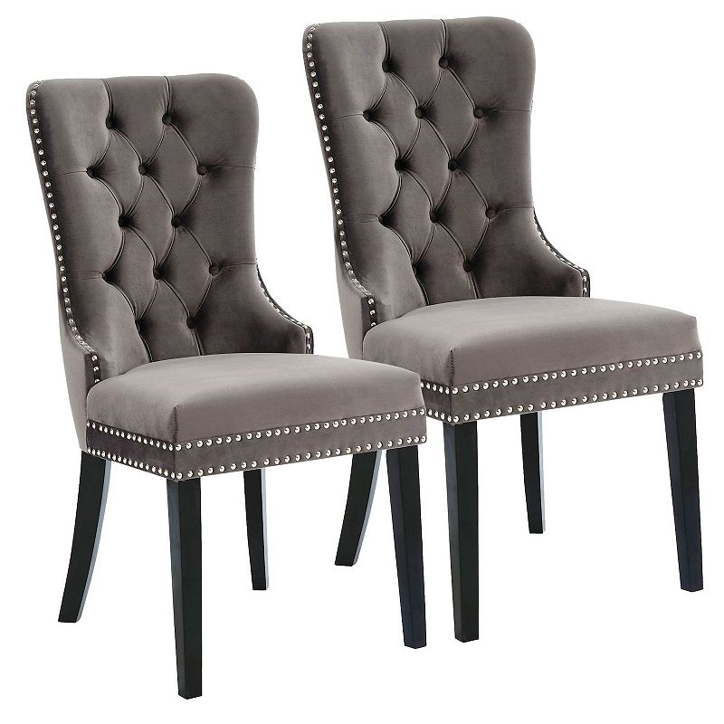 Set of 2 Gray and Brown Button Tufted Side Chairs 40