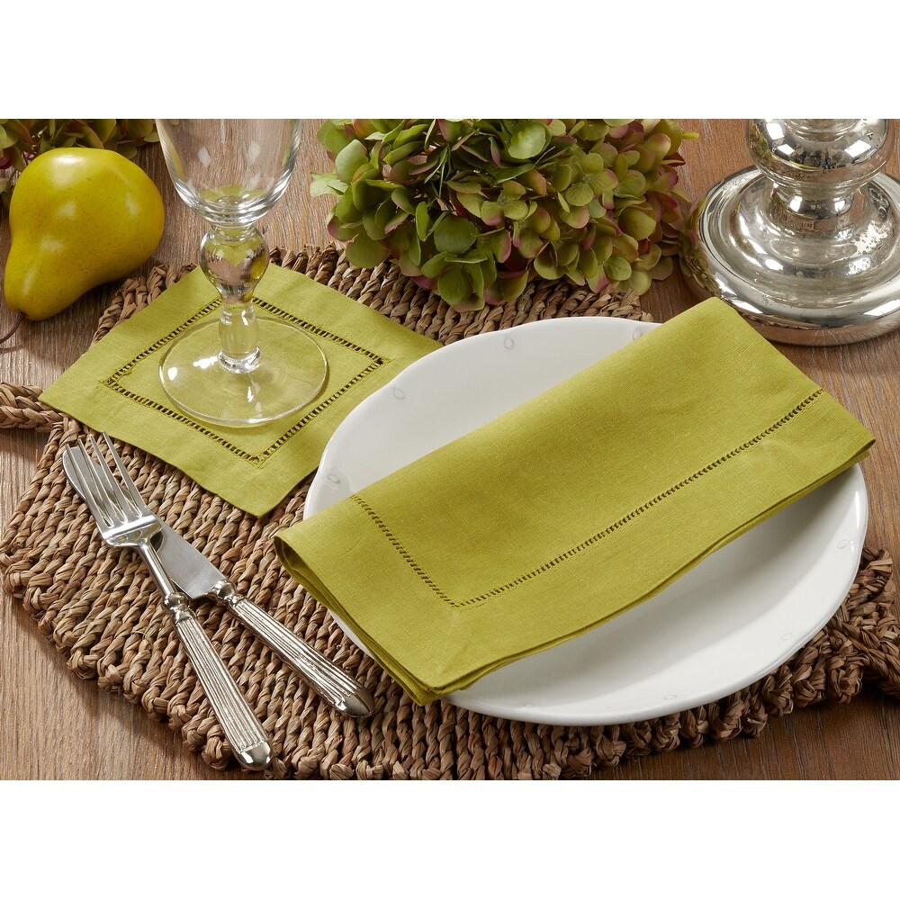 Hemstitched Linen Blend Cocktail Napkins (Set of 12)