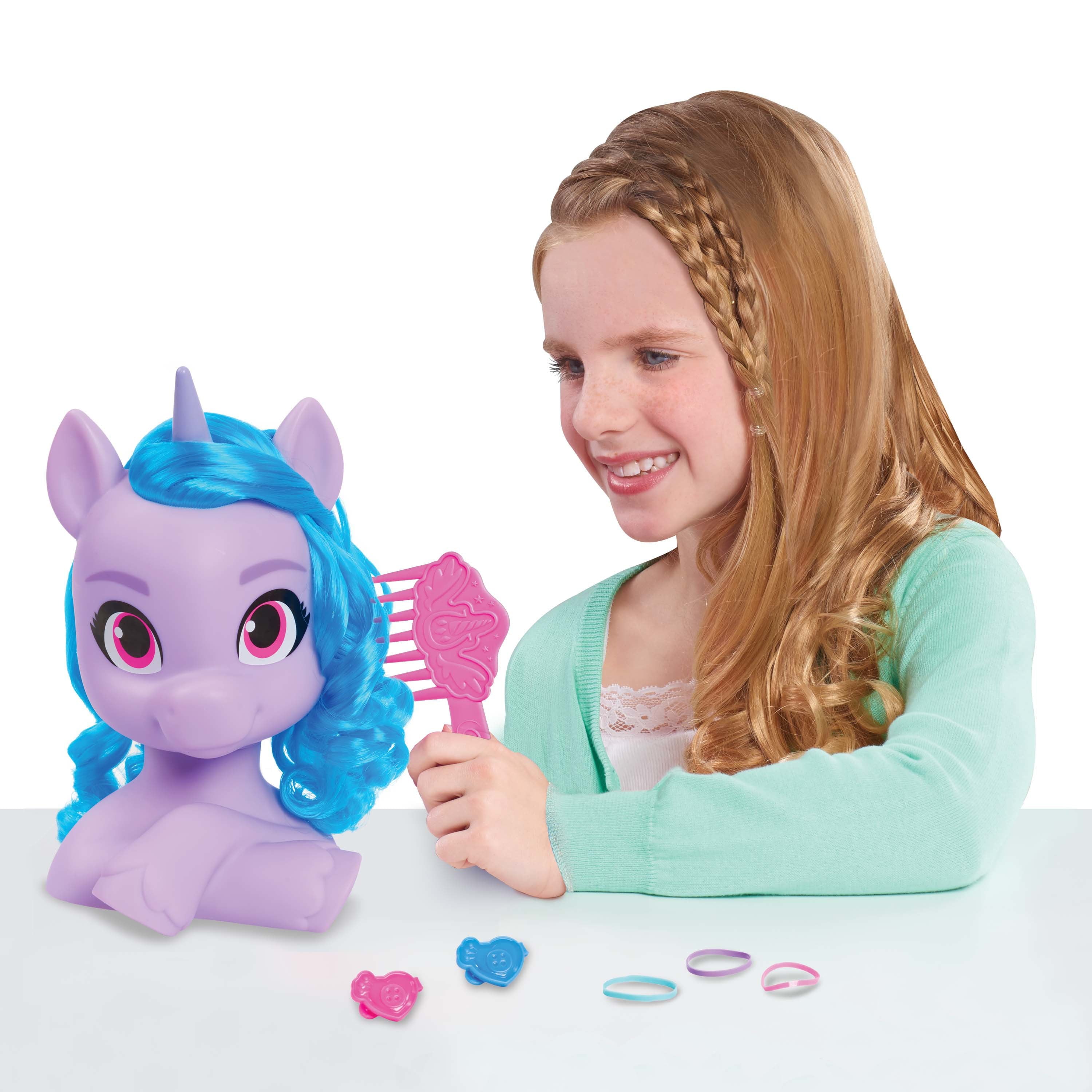 My Little Pony Izzy Moonbow Styling Head, 7 Piece Set Includes Accessories, Blue, Hair Styling Toys for Kids,  Kids Toys for Ages 3 Up, Gifts and Presents