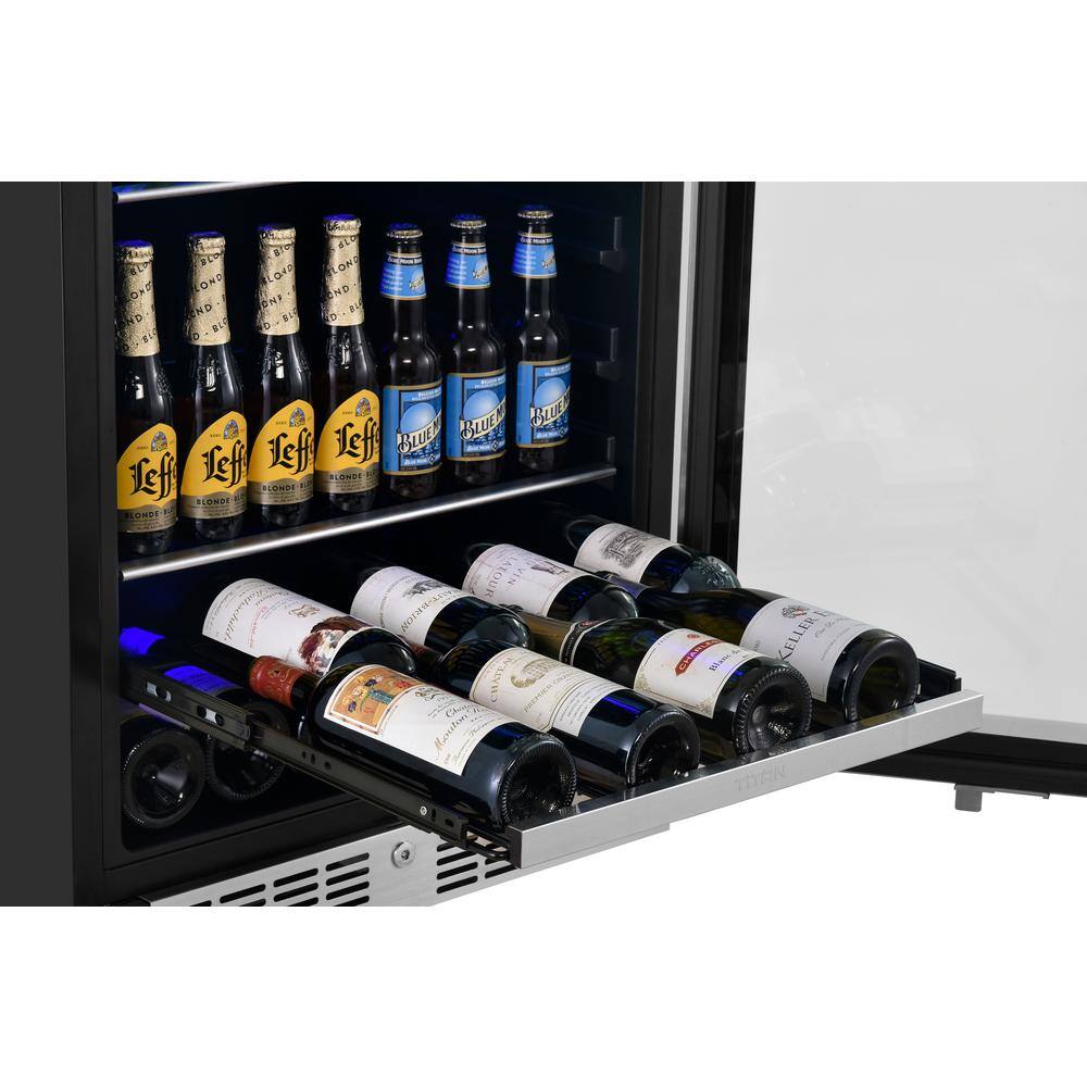 TITAN Transcend 24 in. 84-Can and 13-Bottle Seamless Stainless Steel Single Door Single Zone Built-In Beverage and Wine Cooler TT-BW248413SZ