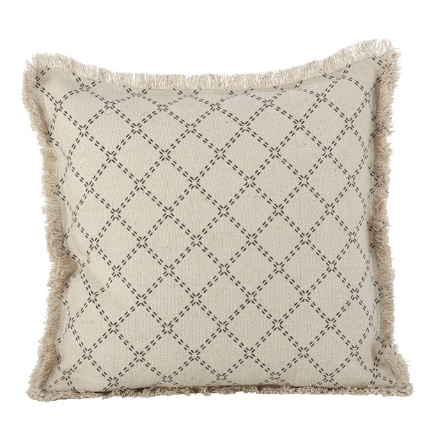 Oversize Down Filled Fringed Diamond Square Throw Pillow Saro Lifestyle