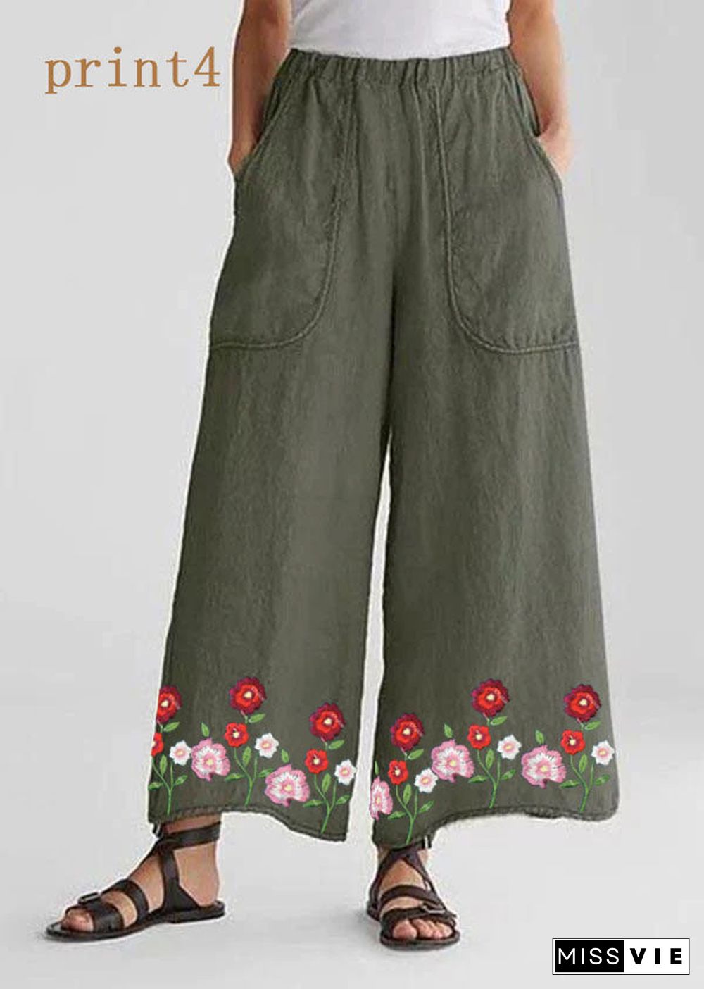 Cotton Linen Loose Wide Leg Casual Pants Tea Green-print1