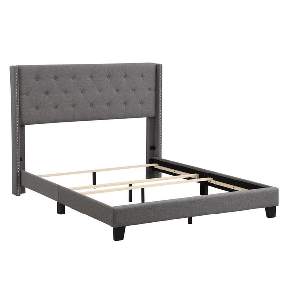 Upholstered Platform Bed with Classic Headboard  B...