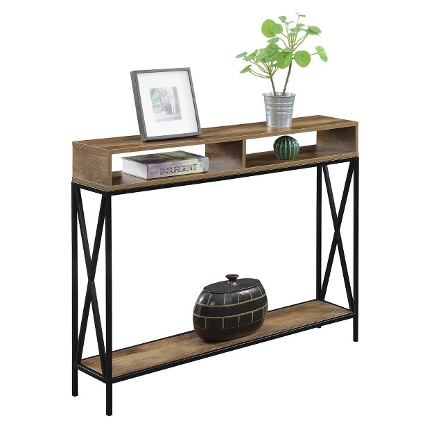 Tucson Deluxe Console Table With Shelf Weathered Barnwood black Breighton Home