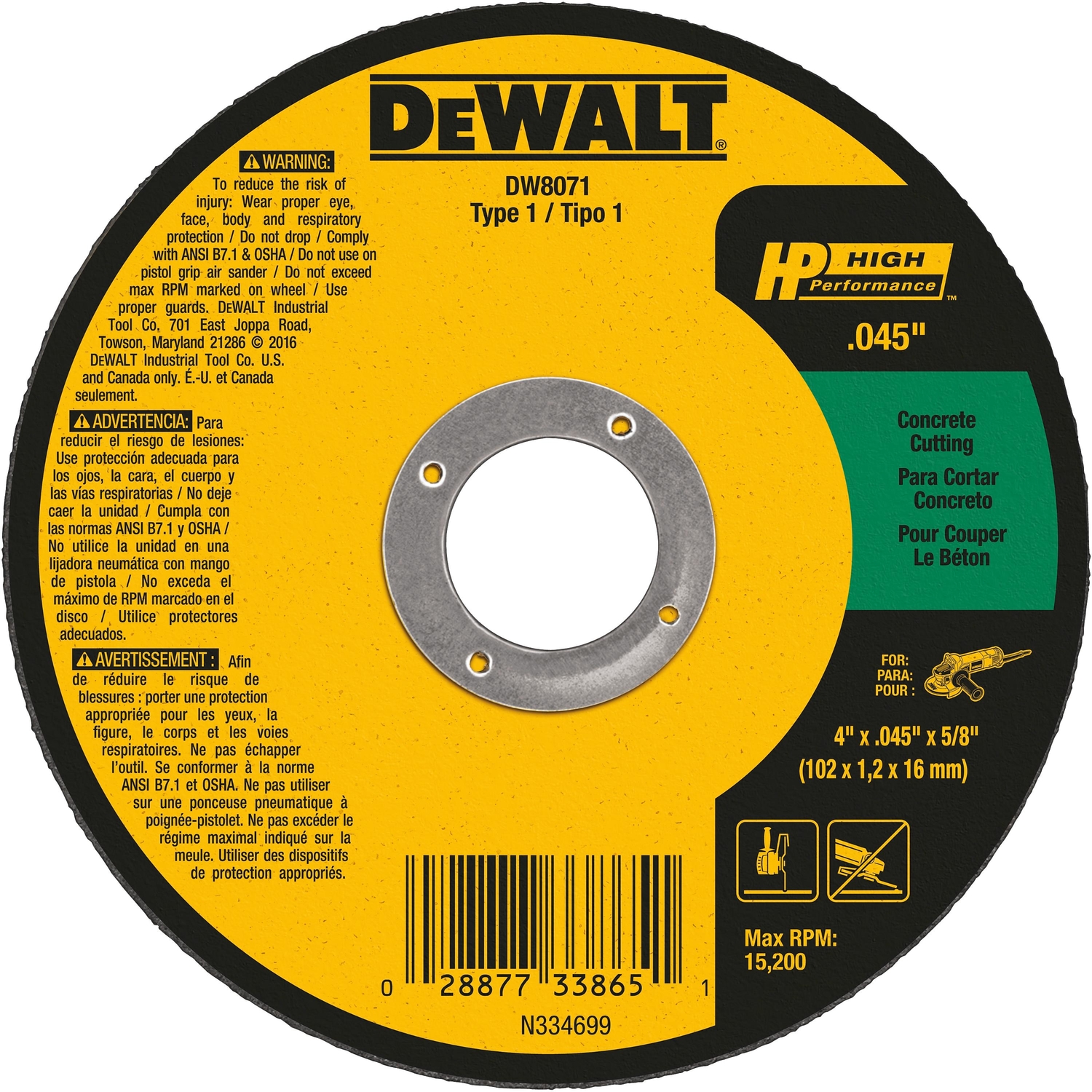 DW 4 in. D X 5/8 in. Fiberglass Cut-Off Wheel