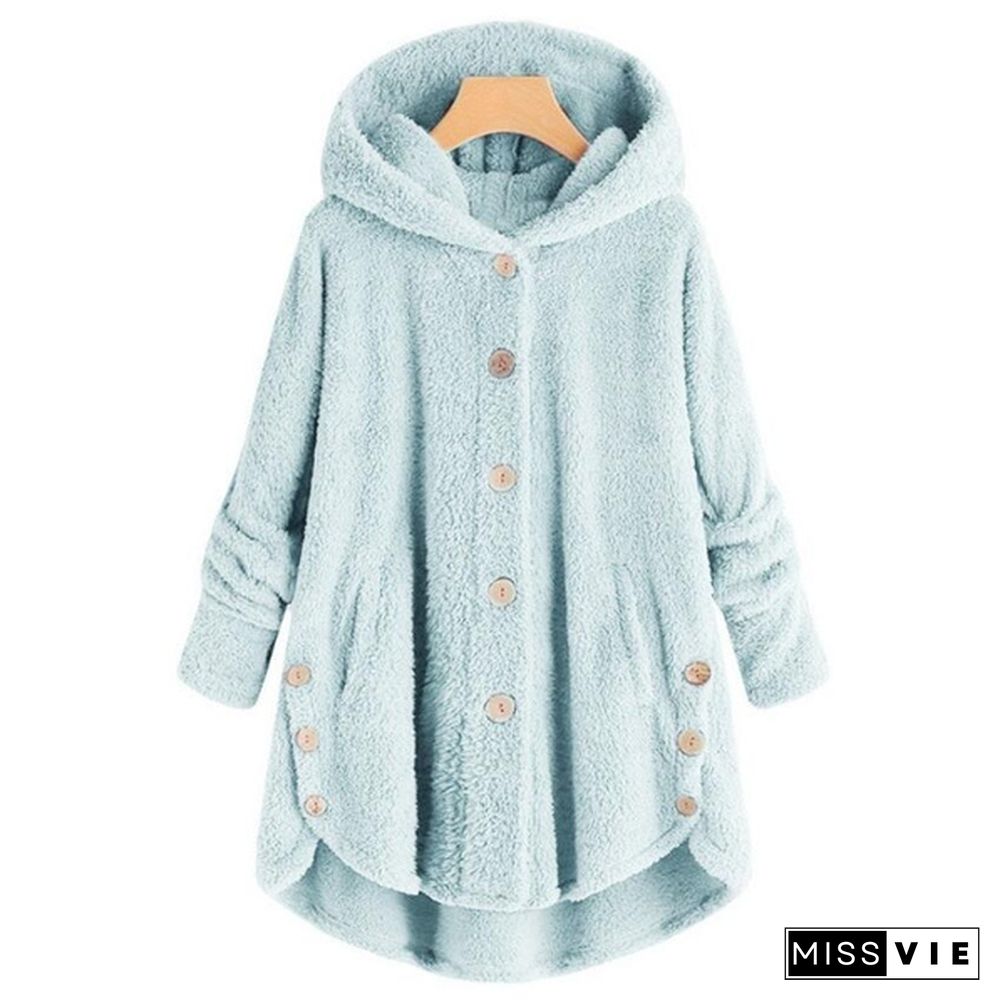 New Women's Fashion Warm Jacket Autumn Winter Casual Plush Fleece Hooded Coat Loose Cardigan Sweater Winter Hoody Tops Plus Size