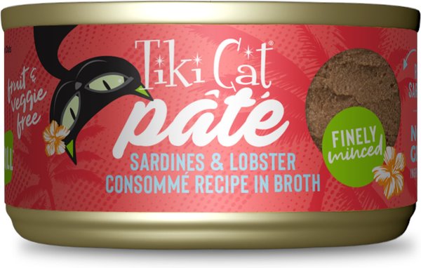 Tiki Cat Pate Sardine and Lobster Consommé Recipe in Broth  Wet Cat Food， 2.8-oz， case of 12