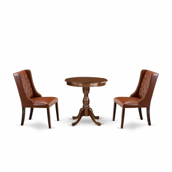 3-Pc Dining Room Table Set - 2 Kitchen Chairs and 1 Kitchen Table - Mahogany Finish (Seat Type Options)