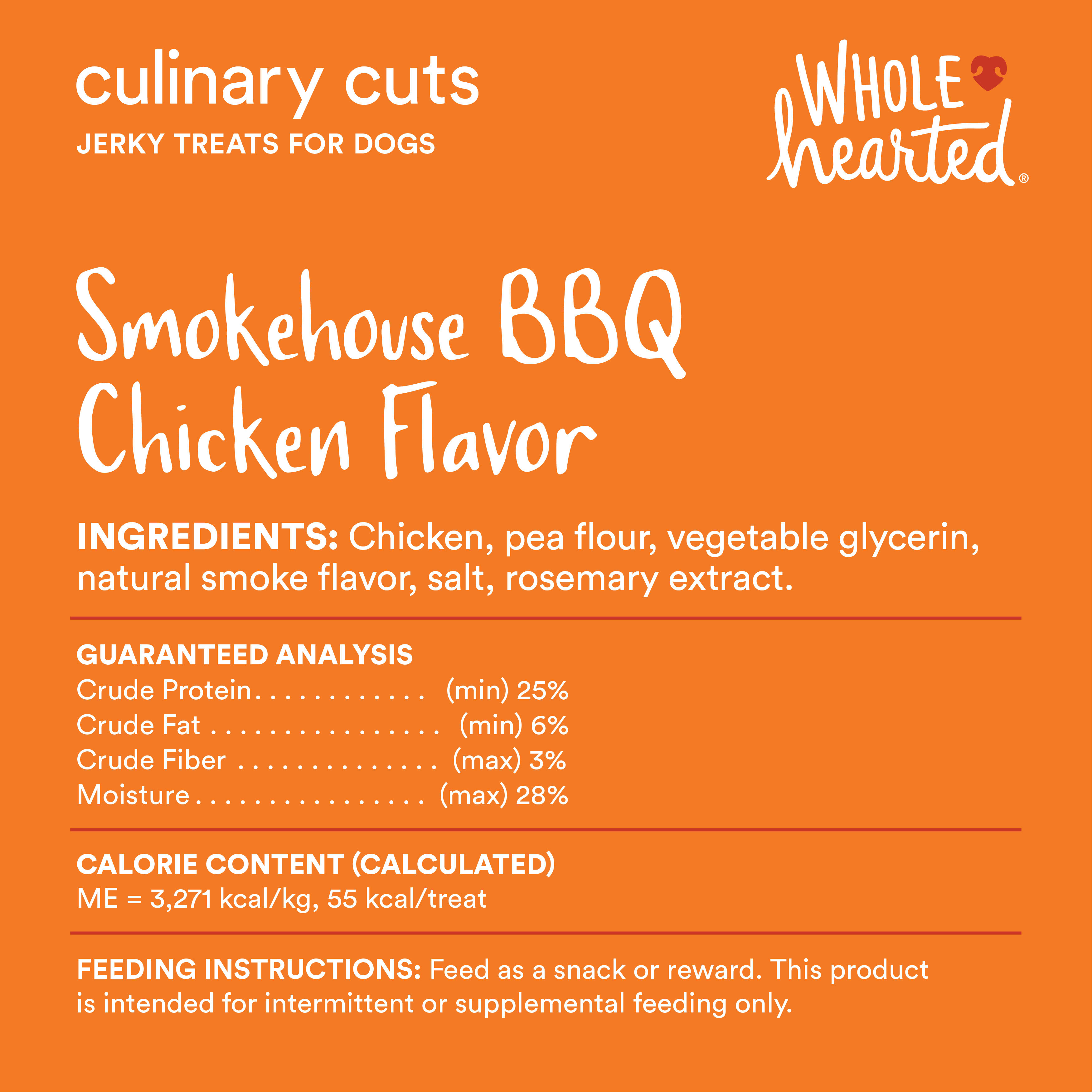 WholeHearted Culinary Cuts Smokehouse BBQ Chicken Recipe Jerky Dog Treats， 4 oz.