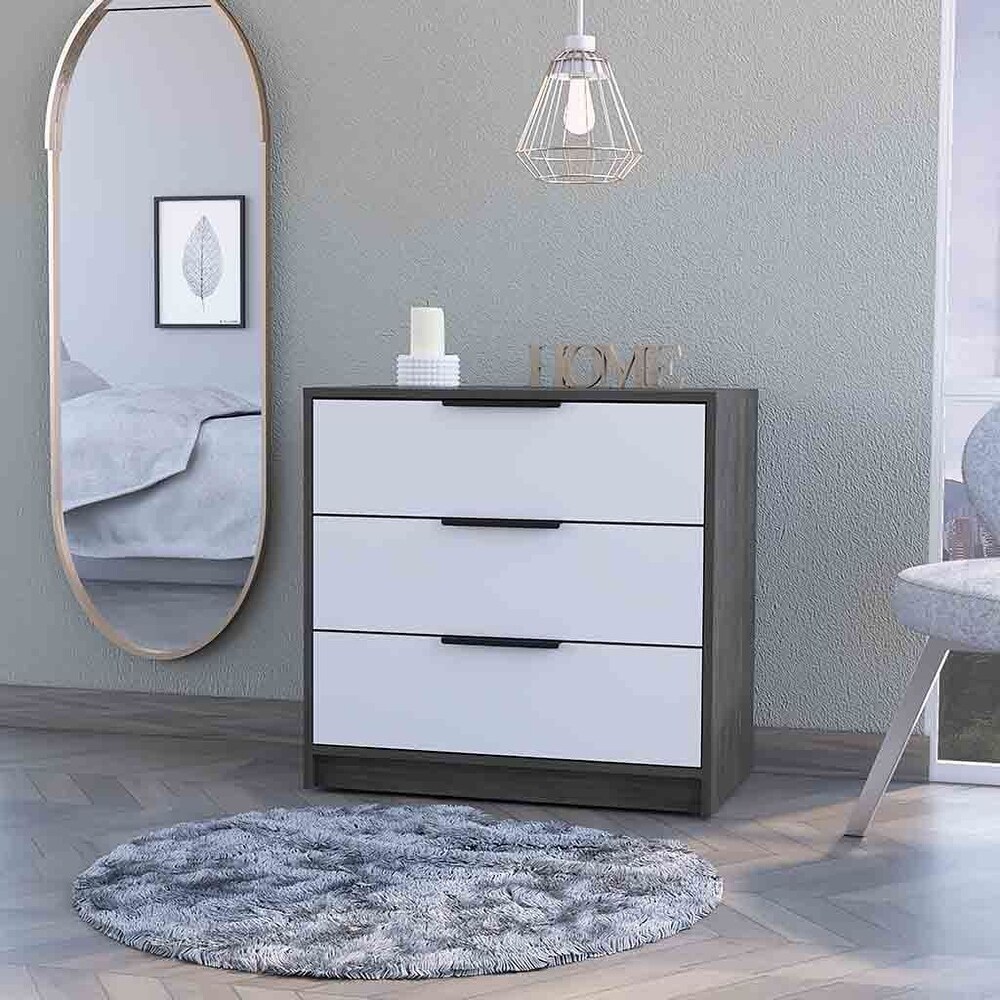 3 Drawer Dresser Smokey Oak and White  Suitable for Bedroom  Living Room  Dining Room  Items Storage Helper