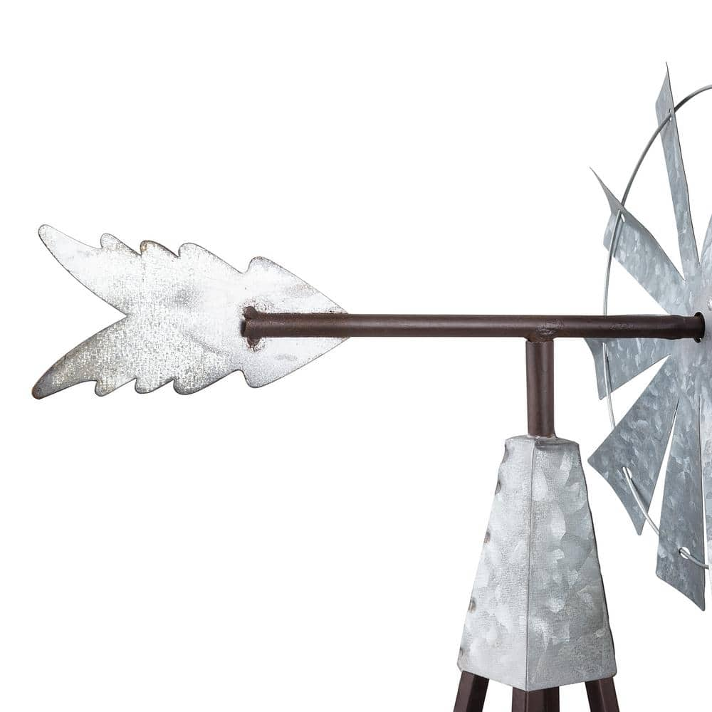 Alpine Corporation 24 in. Tall Outdoor Metal Windmill Spinner Garden Yard Decoration, Bronze and Silver JUM368