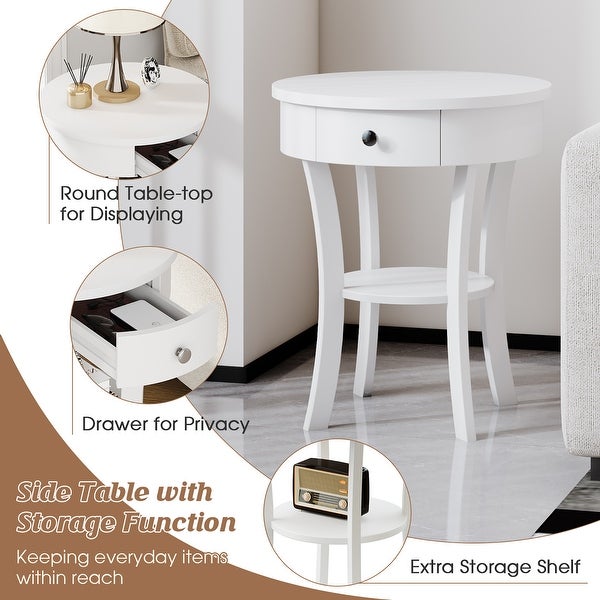 Costway 2-tier Side End Sofa Table Round Nightstand for Bedroom Living - See Details