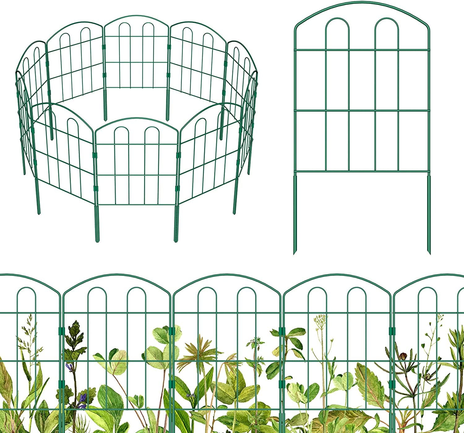 28 Pack Garden Fence 23in (H) x 30ft (L) Metal Landscape Border Fence Panels, Green