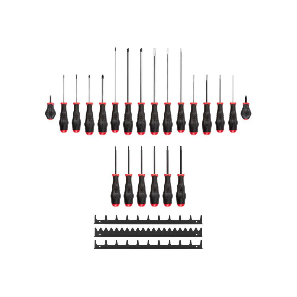 TEKTON High-Torque Screwdriver Set with Black Rails 22-Piece (#0-#318-516 in. T10-T30) DRV45500