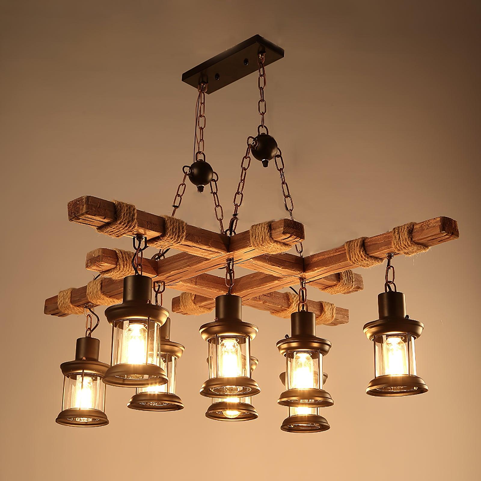 Vintage Wood Glass Chandeliers