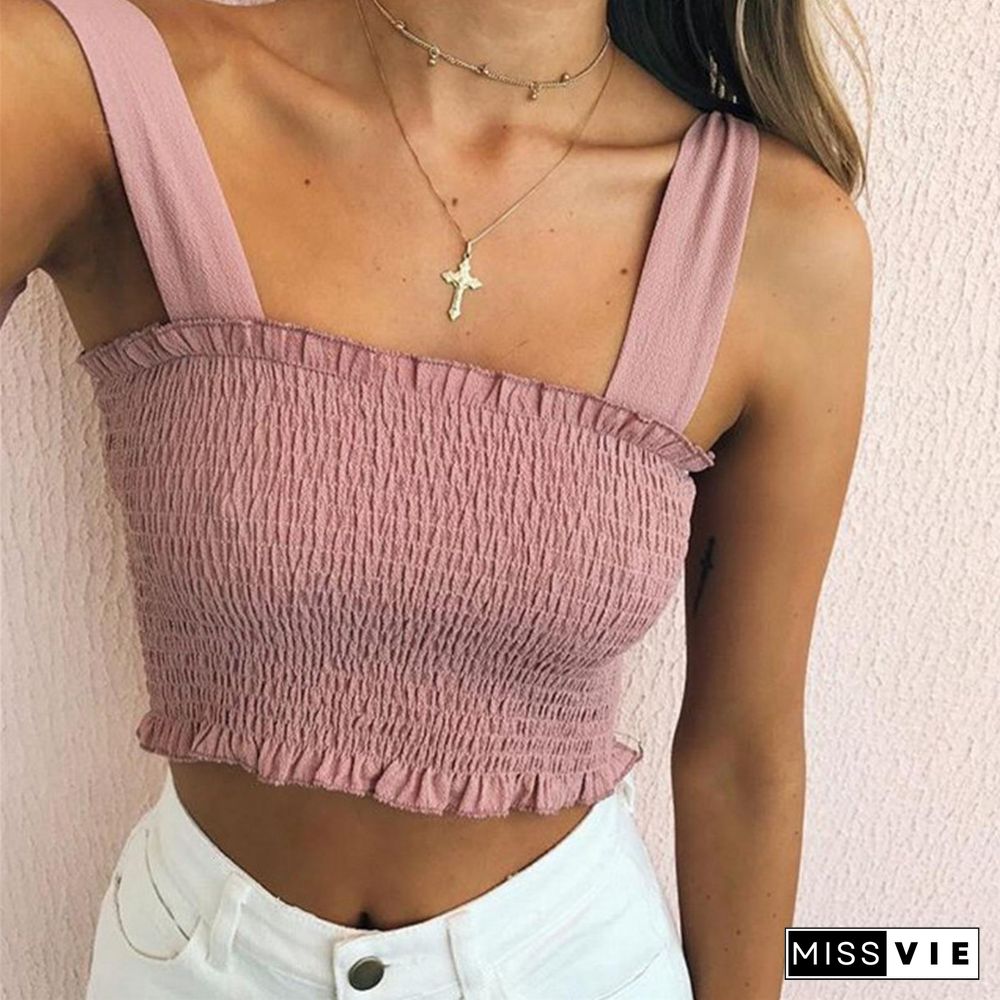 Solid Tie Bow Chiffon Camis Streetwear Tube Top Women Fashion Ruched Pleated Crop Top Sexy Bustier Tees Feamle Tank Tops