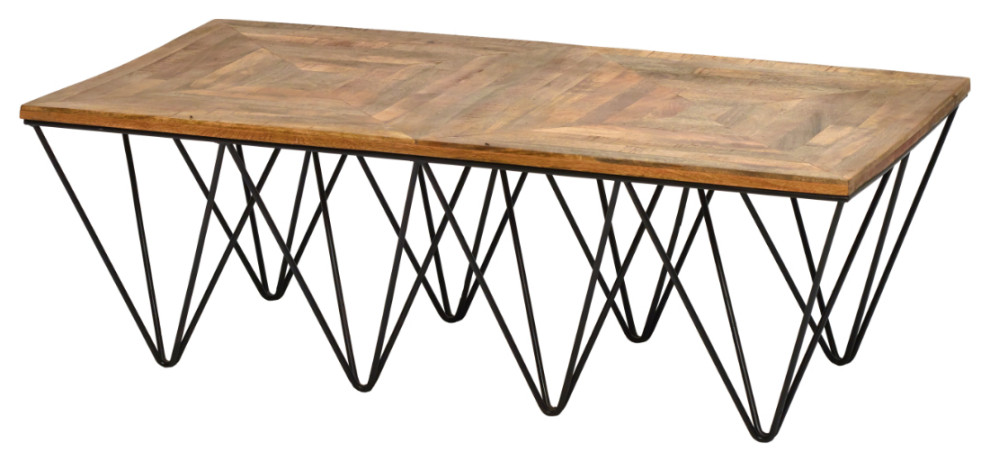 54 quotRectangular Reclaimed Wood Planks Coffee Table V Shaped Iron Base Squares   Industrial   Coffee Tables   by Sideboards and Things  Houzz