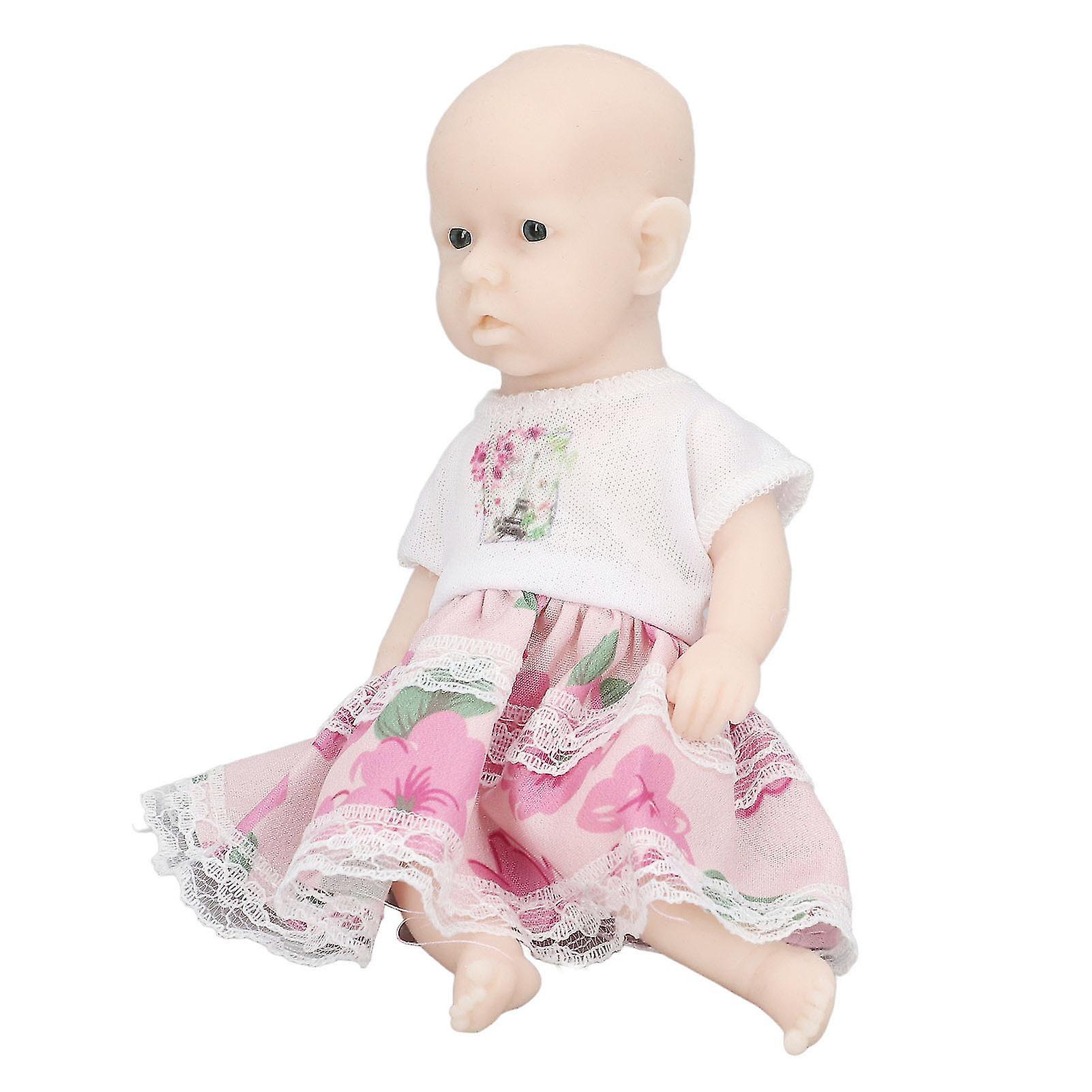 6in Reborn Baby Doll Lifelike Realistic Silicone Pink White Dress Newborn Doll for Above 3 Years Old Baby