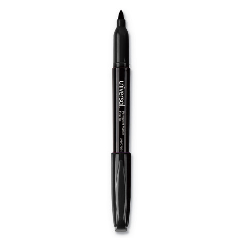 Universal Pen-Style Permanent Marker， Fine Bullet Tip， Black， Dozen (07071)