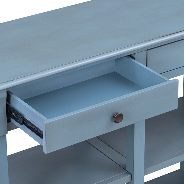 Console Table with Ample Storage， Open Shelves and Drawers