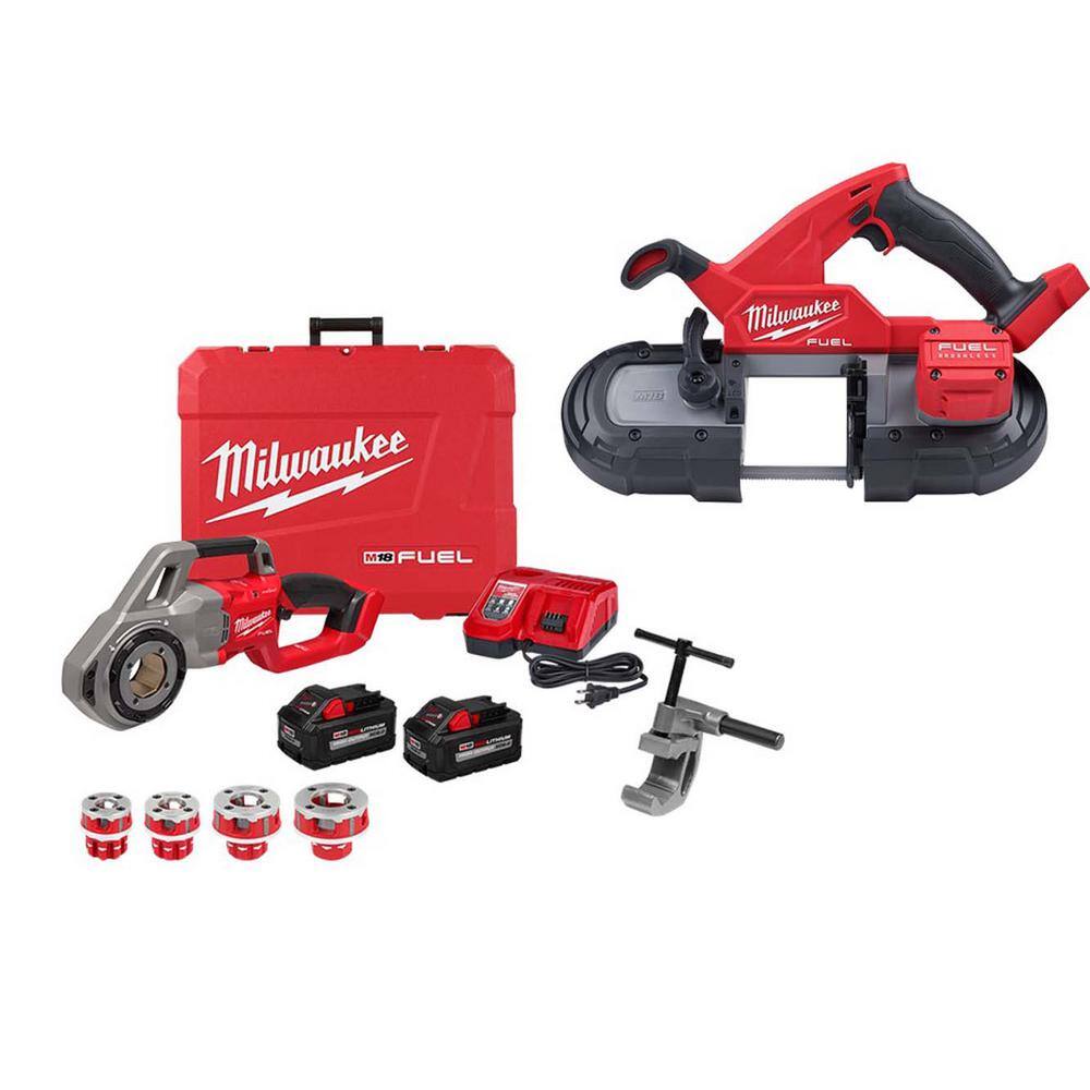 MW M18 Fuel One-Key Cordless Brushless Pipe Threader Kit with M18 Fuel Bandsaw (2-Tool) 2870-22-2829-20