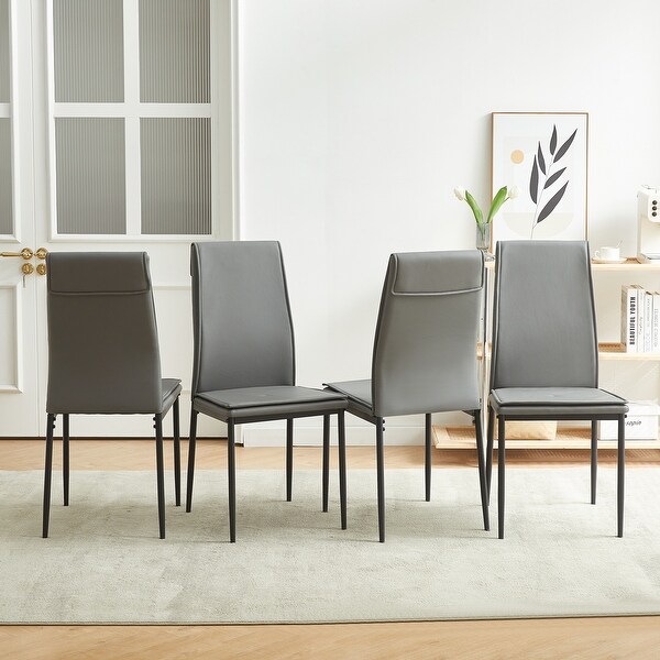 4 Pieces Leather Upholstered Dining Chairs with Metal Legs