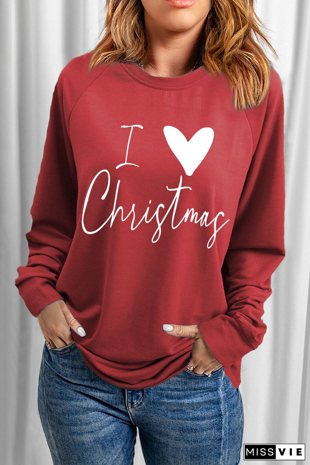 Red I Love Christmas Graphic Print Sweatshirt