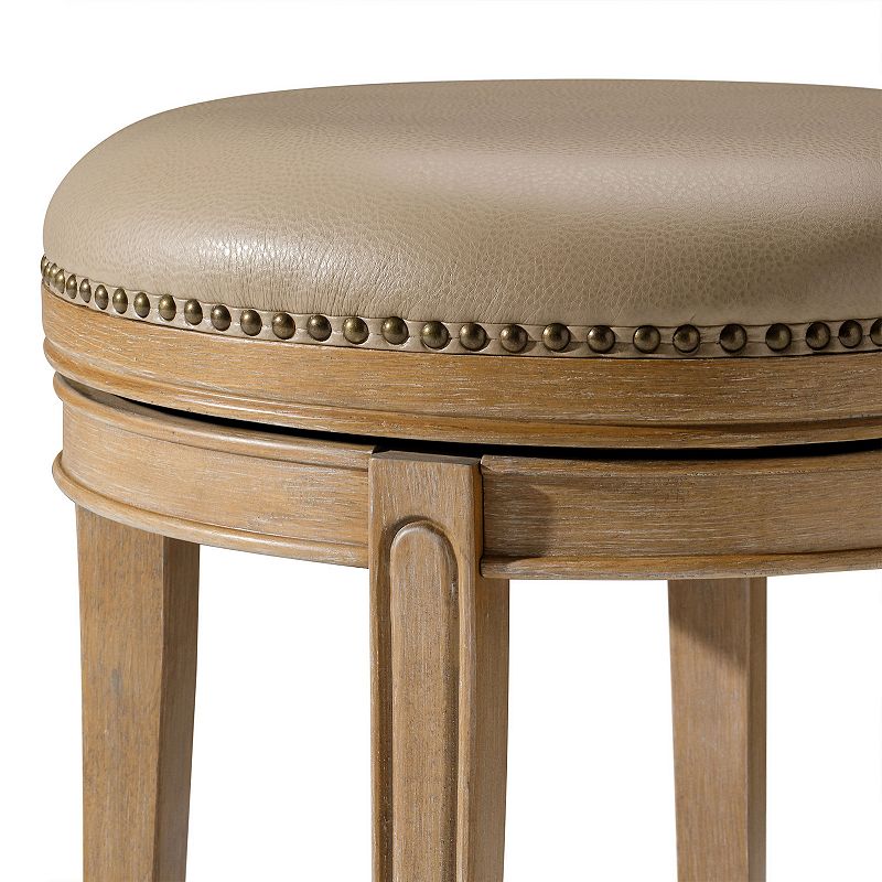 Maven Lane Alexander Backless Counter Stool， Weathered Oak Finish W/ Avanti Bone Vegan Leather