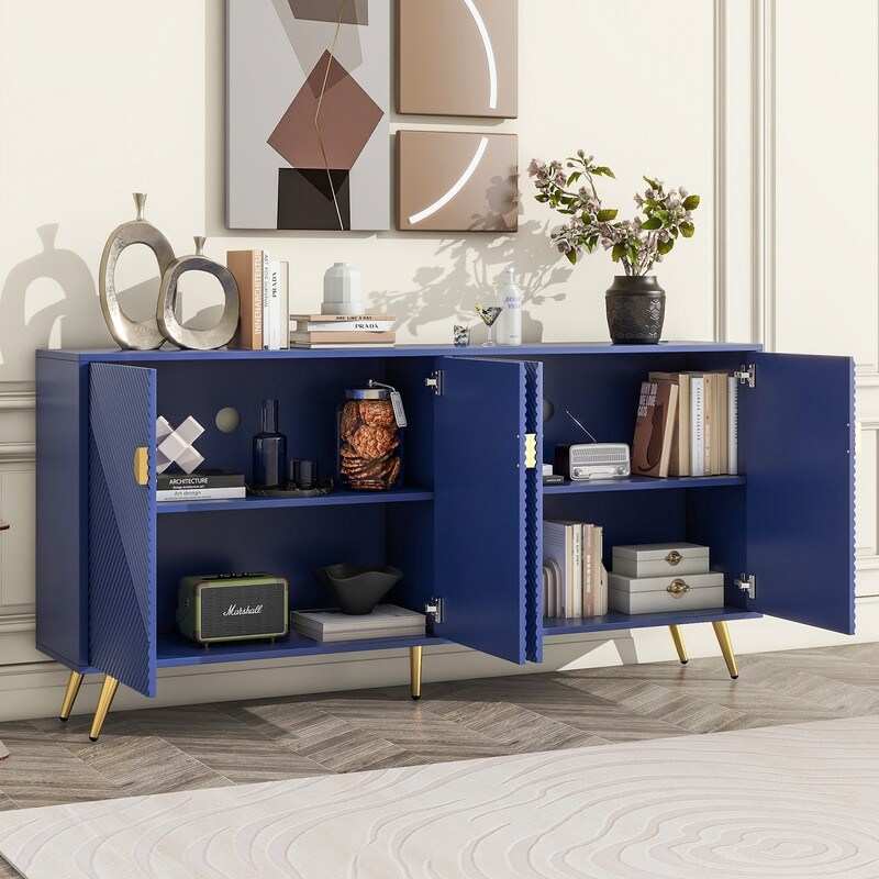 Modern TV Stand with Storage Shelves and 4 Doors  Entertainment Center TV Media Console Sideboard Buffet Cabinet for Living Room