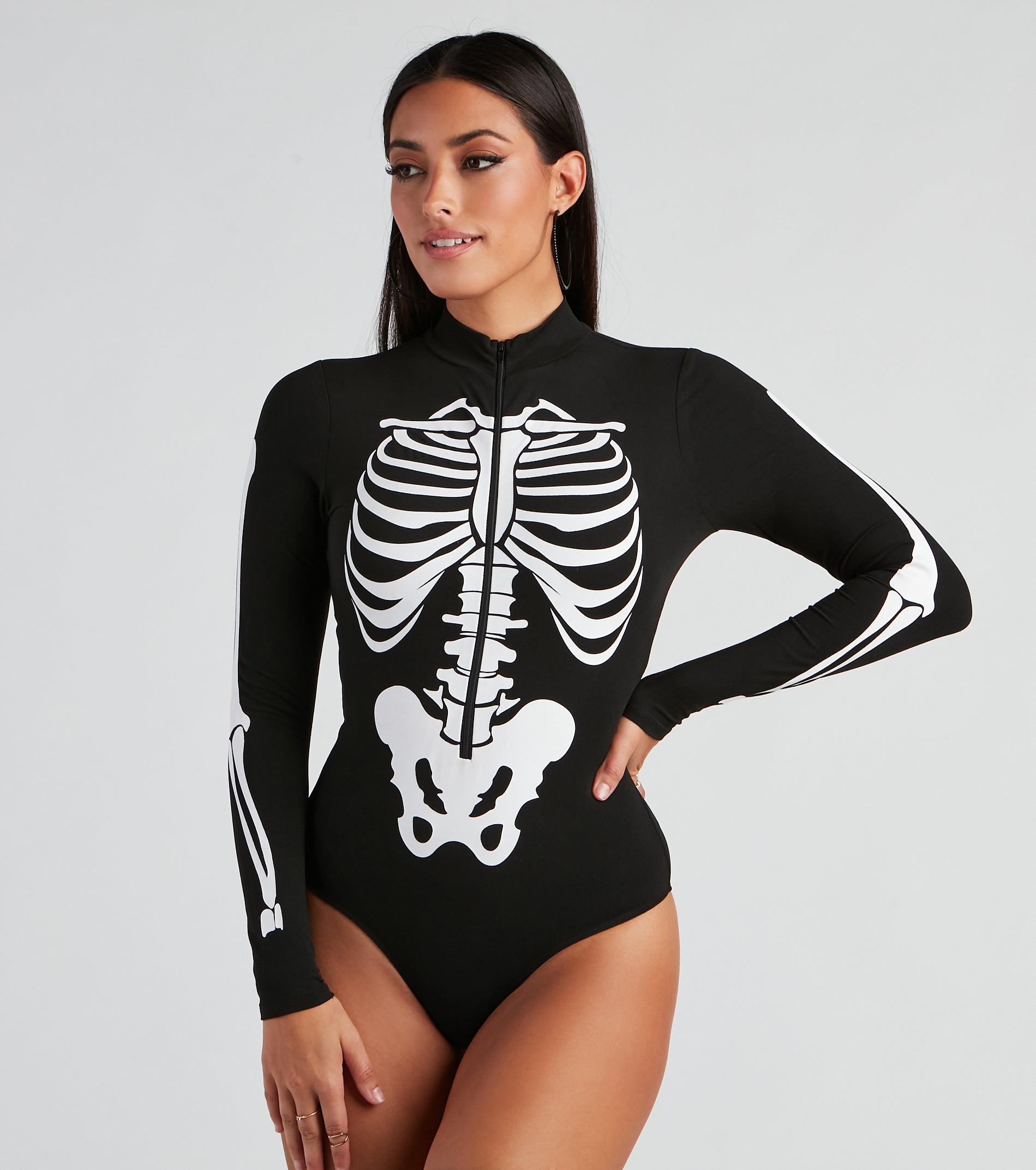 Sultry Skeleton Mock Neck Bodysuit