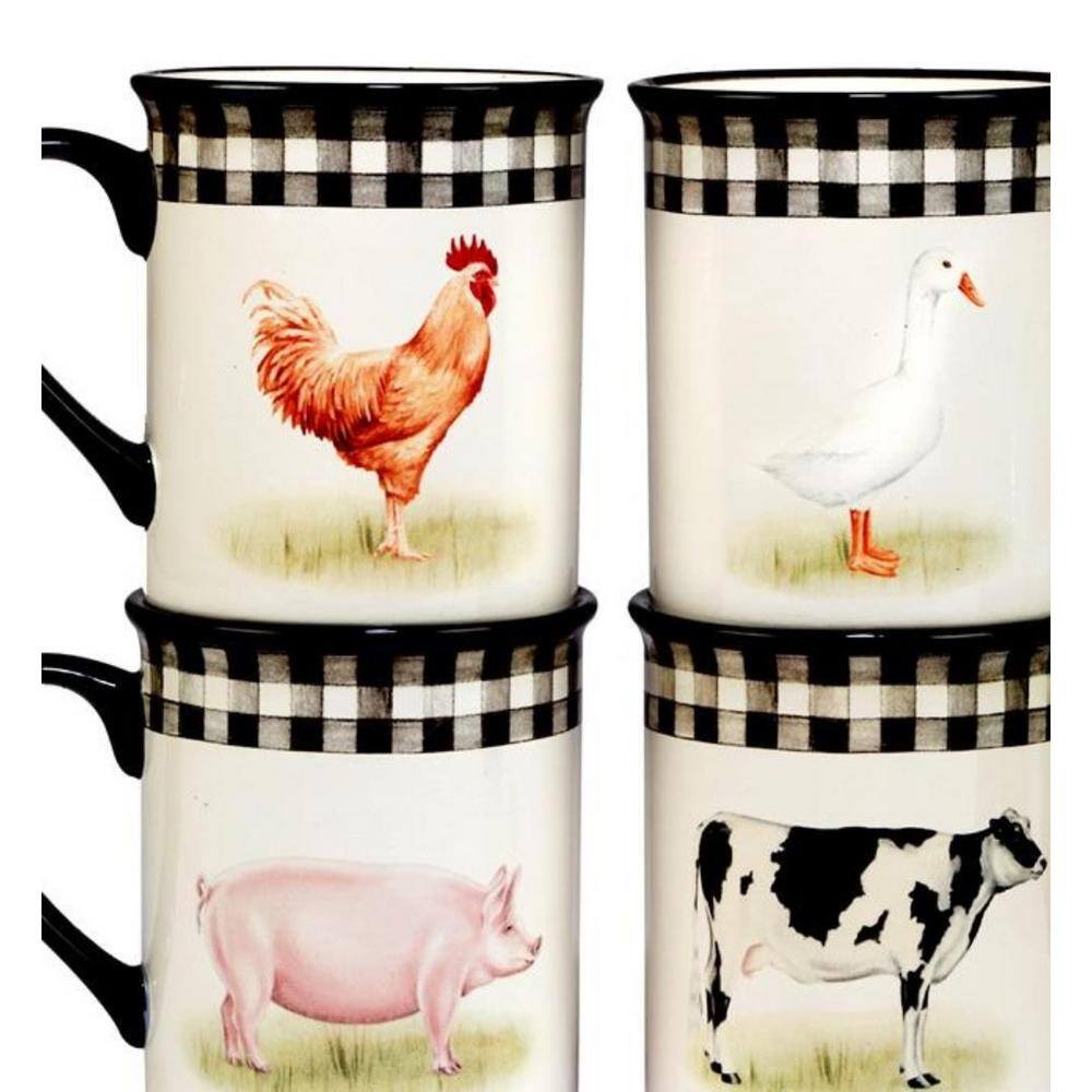 Certified International On the Farm 20 oz. Assorted Colors Earthenware Beverage Mugs (Set of 4) 28817SET4