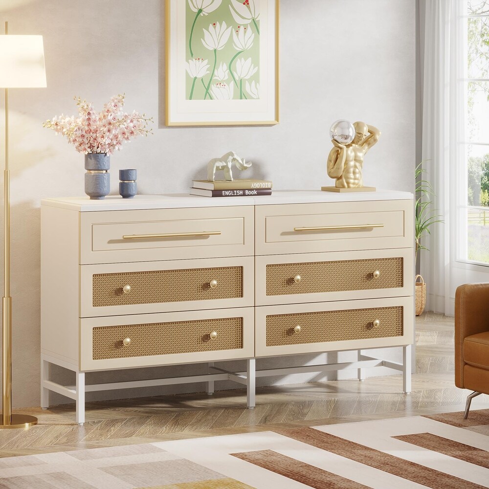 Modern Dresser 6 Drawer Dressers Chests of Drawers for Bedroom   White and Green