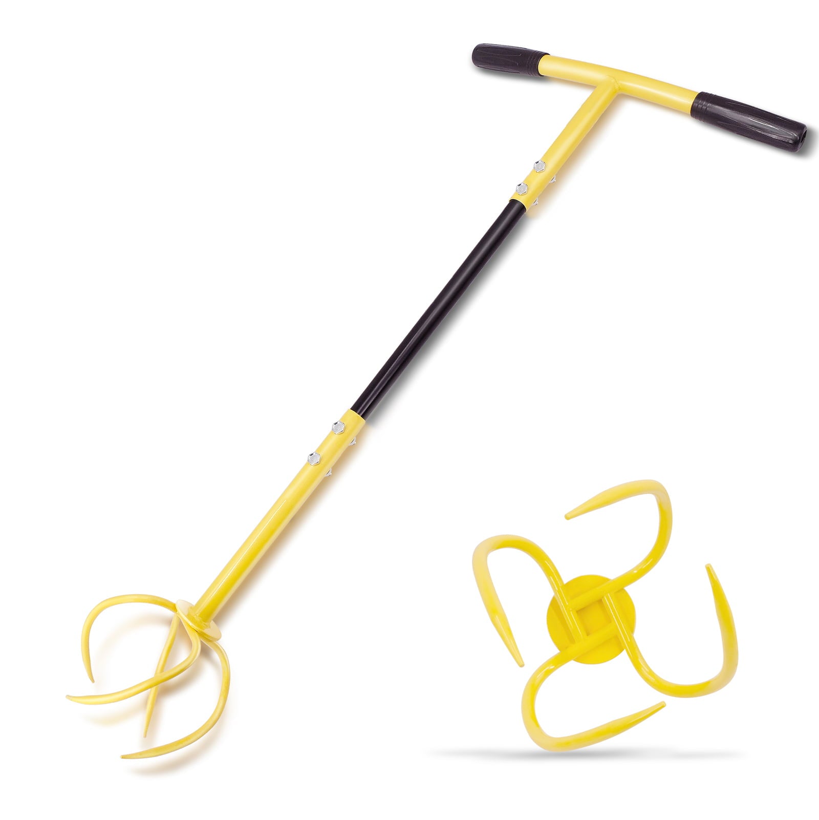 Hortem Twist Tiller Removable, Hand Garden Claw Cultivator with Durable Steel Shaft Tines and Comfortable Handle 76cm Long