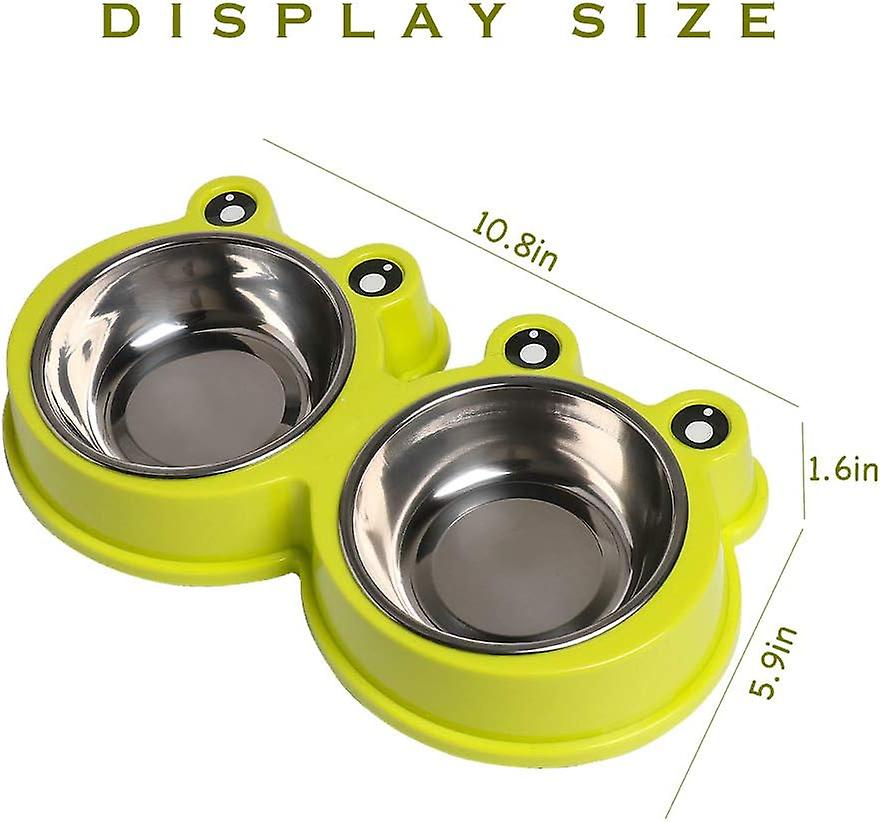 Double Cat Bowl Stainless Steel Dog Bowl，durable Pet Bowls With No-slip Design Resistant Silicone Mat-green