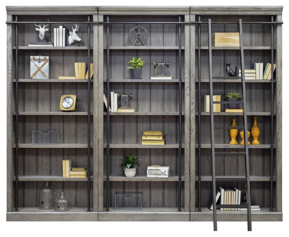 Martin Furniture Avondale 5 Adjustable Shelf 3 PC Tall Wood Bookcase   Wall Gray   Industrial   Bookcases   by Homesquare  Houzz