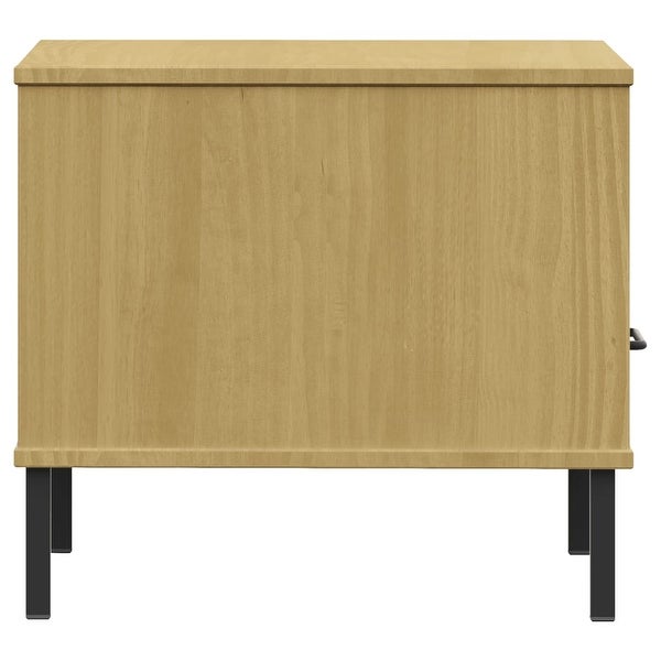 Bedside Table with Metal Legs Brown Solid Wood Pine OSLO