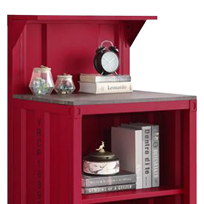 Reception Desk with Container Style and 3 Tier Shelves， Red