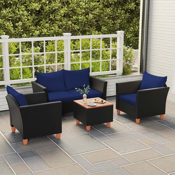 Costway 4 PCS Wicker Patio Furniture Set with Removable Cushions