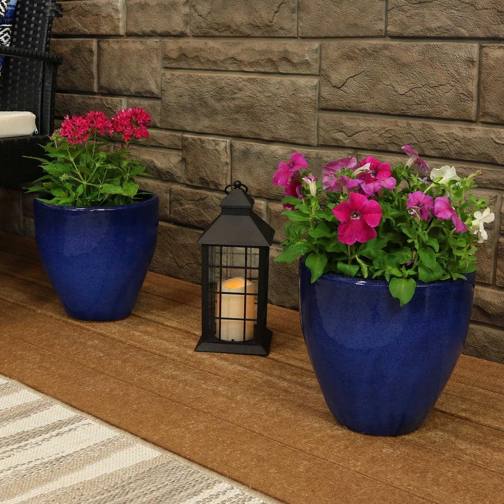 Sunnydaze Decor Resort 10 in. Blue Indoor/Outdoor Ceramic Planter (2-Pack) AP-138