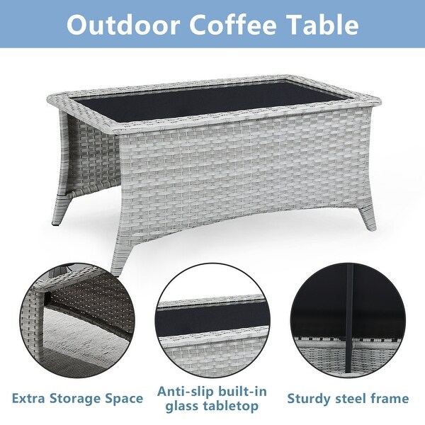 Outdoor Wicker Coffee Table Glass Top Rattan Table