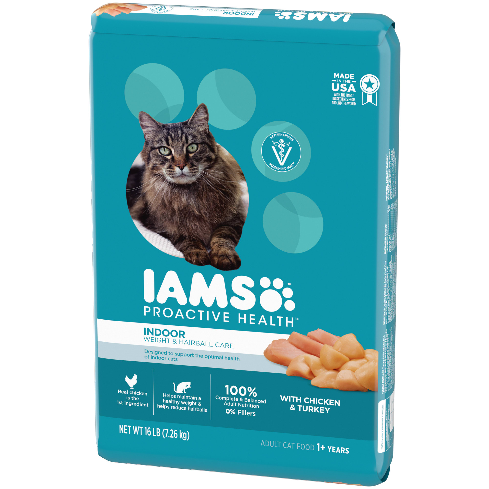 Iams ProActive Health Indoor Weight Control  Hairball Care Chicken  Turkey Adult Dry Cat Food， 22 lbs.