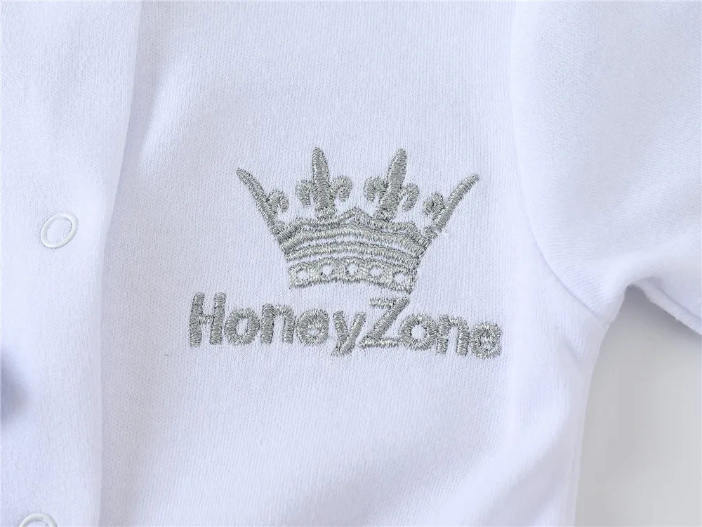 Honeyzone Baby Boy Girls Clothes Romper+Gloves+Hat 3 Pcs/lot Crown Design Cotton Bebe Clothing Long Sleeve Infant Jumpsuit