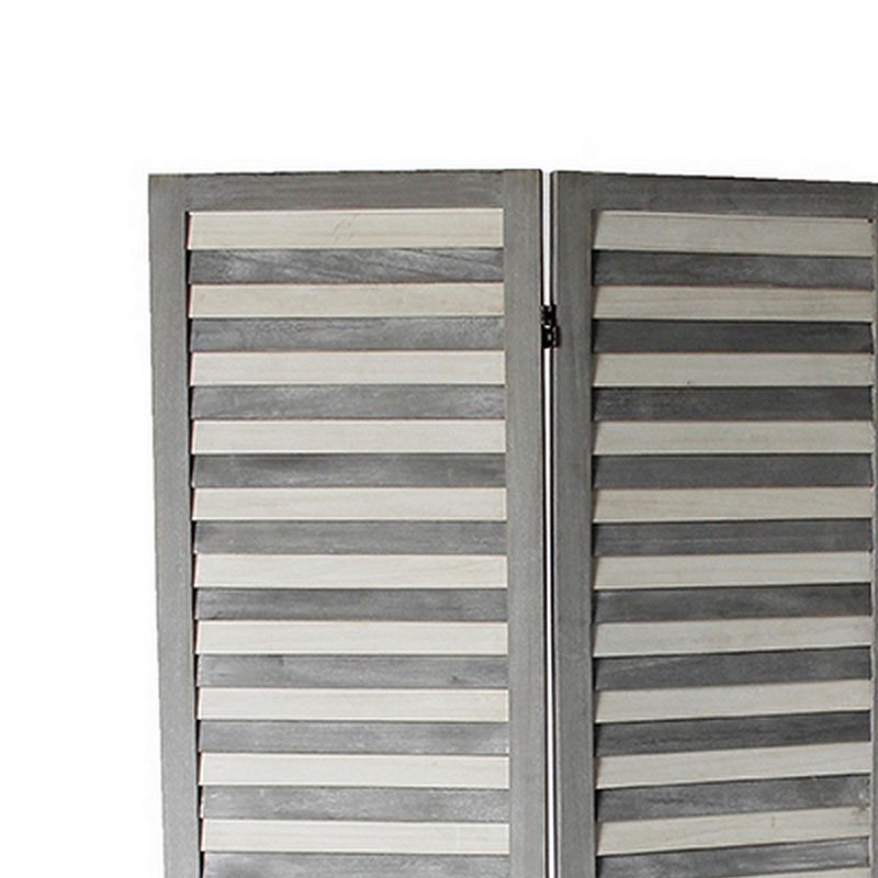 Traditional 3 Panel Room Divider with Slat Panelling， Gray