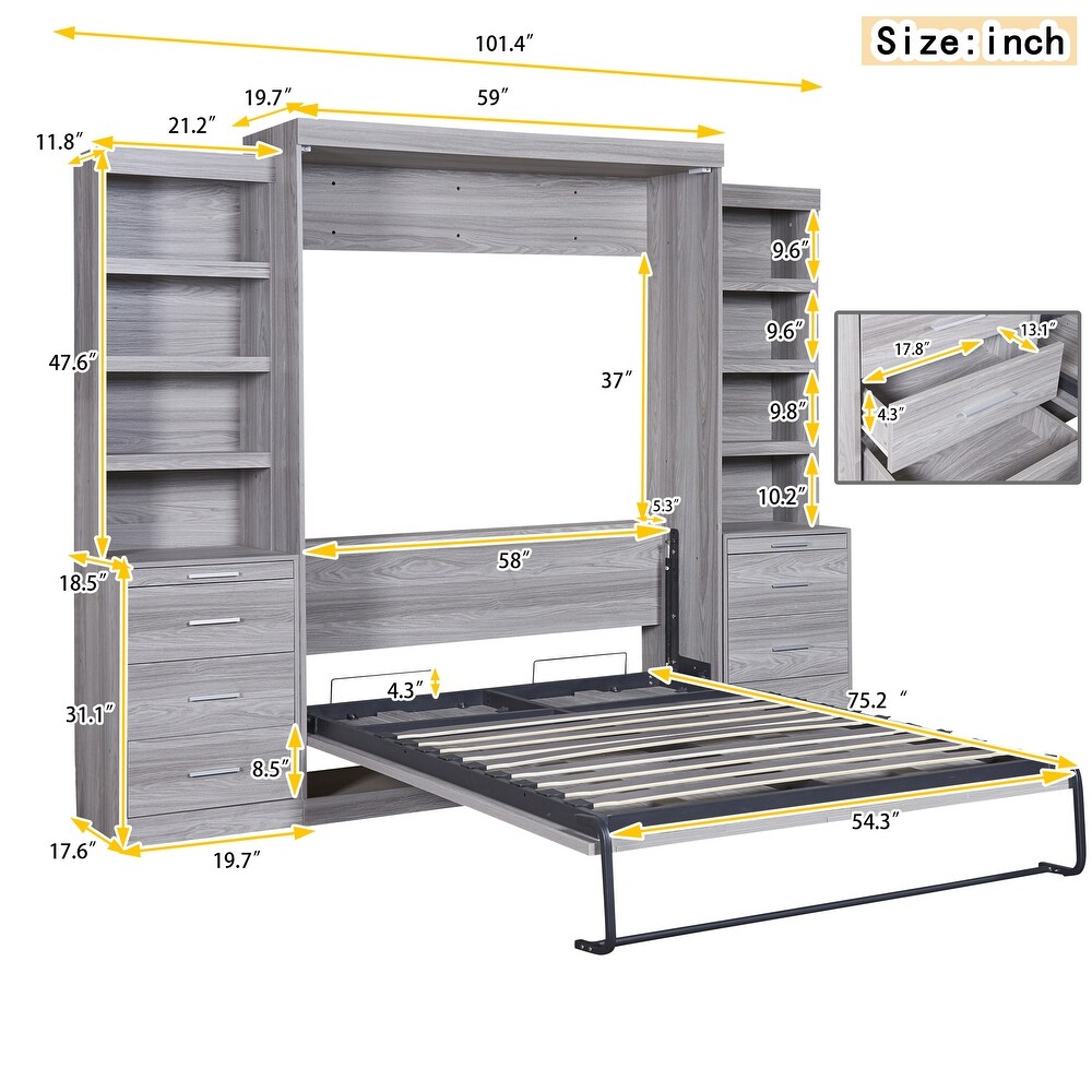 Modern Murphy Bed with Storage Shelves   Drawer  Wall Bed Can Be Folded into a Cabinet  for Bedroom  Living Room or Home Office