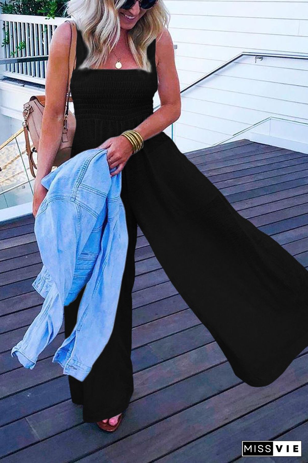 Solid Color Sleeveless Wide Leg Jumpsuit