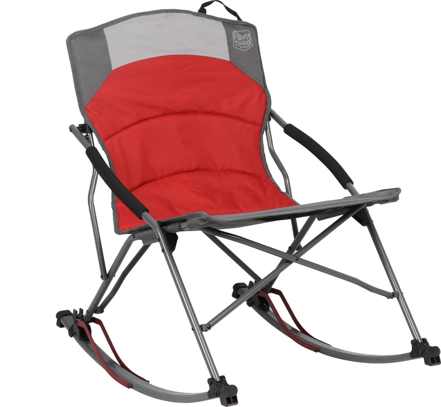 Timber Ridge Catalpa Relax and Rocking Camping Chair， Red and Gray， Adult use